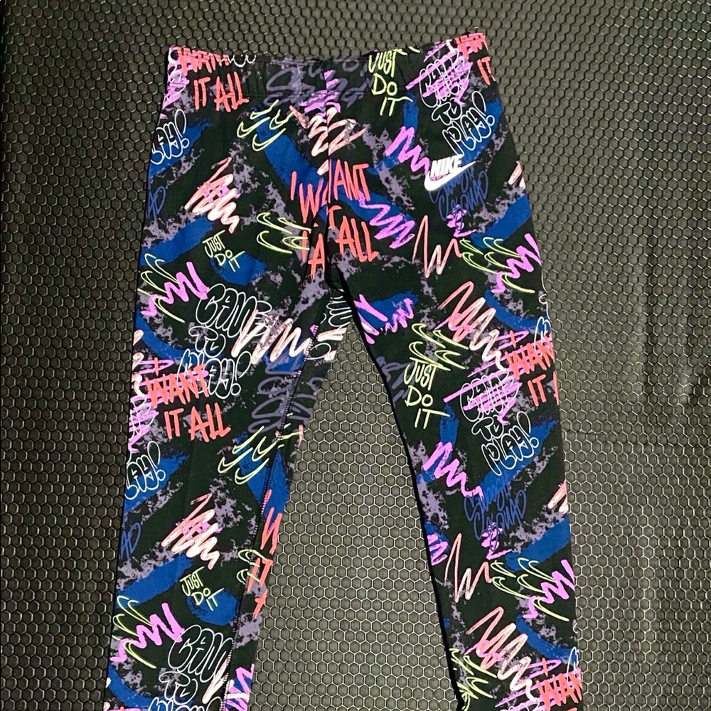 Nike Black Leggings with Colorful Neon Glow in the Dark Graffiti Text+Design